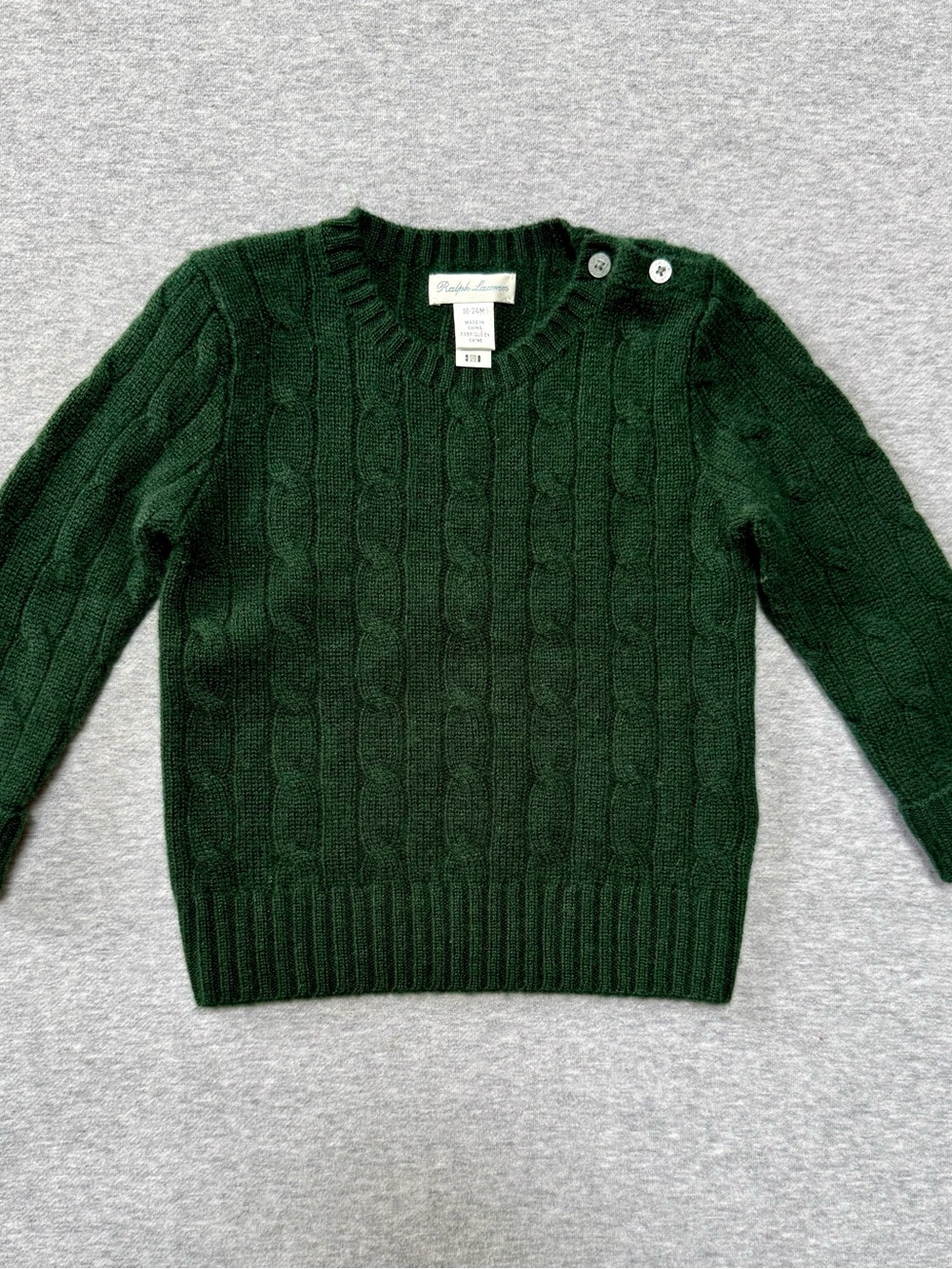 Ralph Lauren Dark Green Cable Knit Sweater 100% Cashmere